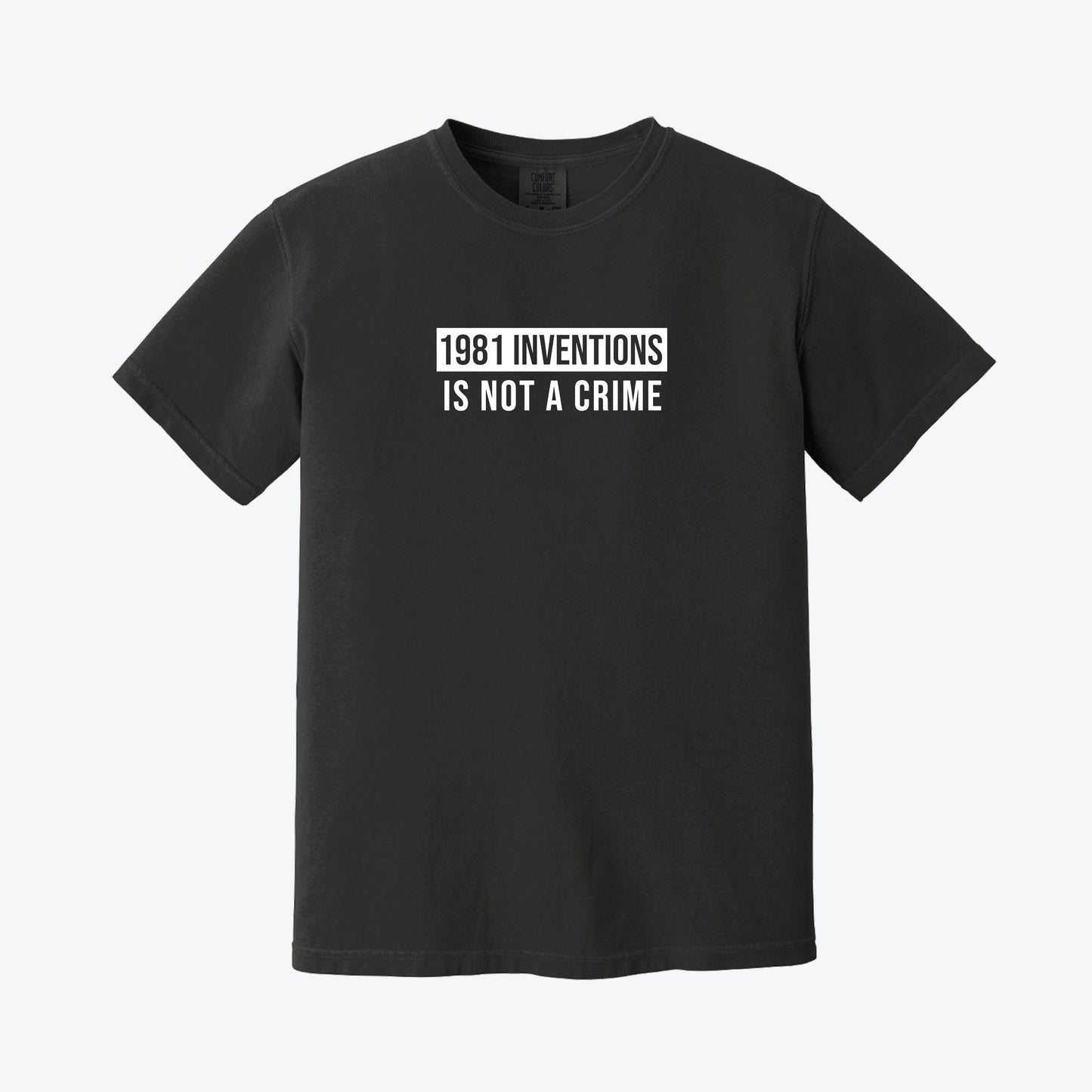 1981 INVENTIONS IS NOT A CRIME tee